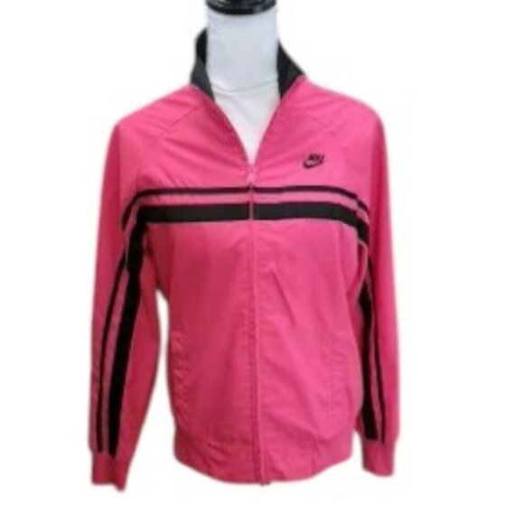 Nike Pinkish Red with Black Stripes Windbreaker Long Sleeve Casual Jacket - Picture 1 of 4